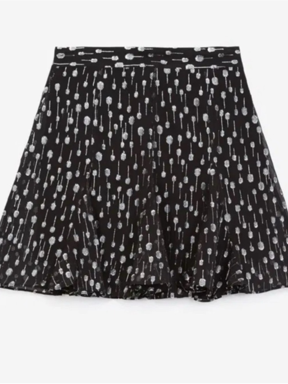 NWOT The Kooples Black Mini Skirt with Silver Metallic Dot Pattern